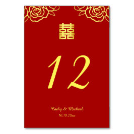 中国の結婚式の花のバラの切り絵 赤と金 テーブルナンバー