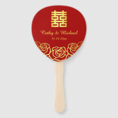 中国の結婚式の花のバラの切り絵 赤と金 ハンドファン (裏面)