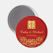 中国の結婚式の花のバラの切り絵 赤と金 マグネット (正面/裏面)