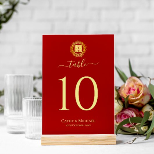 中国の結婚式の赤い二重の喜びの花輪 テーブルナンバー