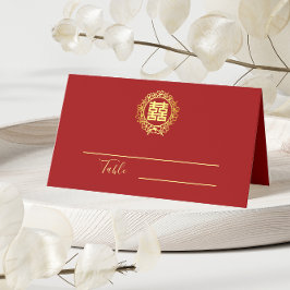 中国の結婚式の赤い二重の喜びの花輪 プレイスカード