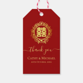 中国の結婚式の赤い花輪のお礼 ギフトタグ