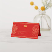 中国の結婚式の龍と鳳凰のバンケット プレイスカード (正面)