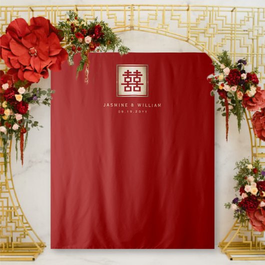 中国の結婚式フォトバックドロップ 囍 タペストリー