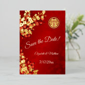 中国の結婚式 サクラのSave The Date 箔招待状 (立ち正面)