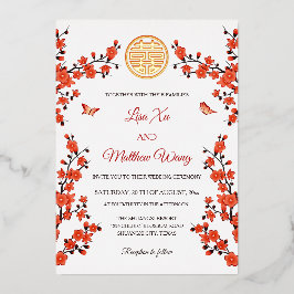 中国の結婚式 | 赤い桜 箔招待状