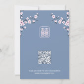 中国の結婚式 QRコード入り ダスティピンクの花とダスティブルー 招待状 (裏面)