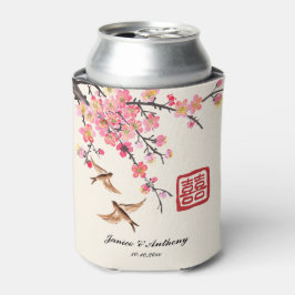 中国の絵を描の花結婚鳥 缶クーラー