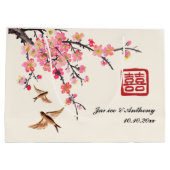 中国の絵を描フローラ結婚鳥 ラージペーパーバッグ (裏面)