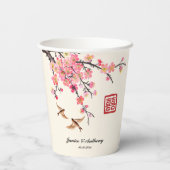 中国の絵を描墨花結婚鳥 紙コップ (裏面)
