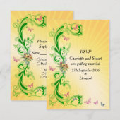 中国の美術や文学で、運命や人生の無常さを表すシンボルである「巻物と蝶」 出欠カード (正面/裏面)