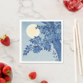 中国の美術様式を取り入れたネイビーブルーの桜と満月 スタンダードカクテルナプキン (インサイチュ)