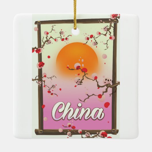 中国の花咲く夕焼け セラミックオーナメント (裏面)