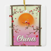 中国の花咲く夕焼け セラミックオーナメント (正面)