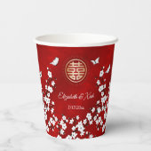 中国の茶結婚湯さくらんぼ咲カスタムき 紙コップ (裏面)