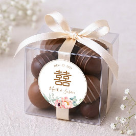 中国の華やかな牡丹の二重の喜びの結婚式 ラウンドシール