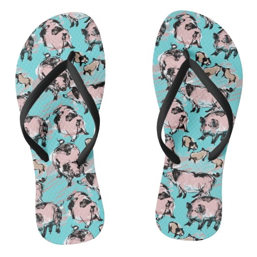 中国の豚年 2019年 オリジナル 描画 青 F-フロップ ビーチサンダル (ソール)