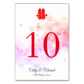 中国の赤い水彩桜のウェディング テーブルナンバー (裏面)