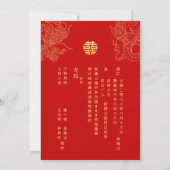 中国の赤い結婚式の龍と鳳凰 招待状 (裏面)