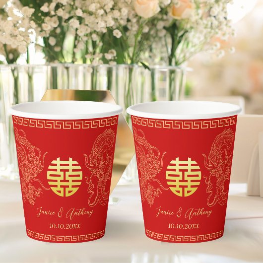 中国の赤い結婚式の龍鳳凰の茶の儀式 紙コップ
