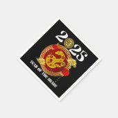 中国の赤とゴールドの幸せな旧正月 巳年 スタンダードカクテルナプキン (角)