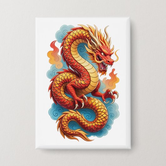 中国の赤龍の激しいイラスト-67561 缶バッジ (正面)