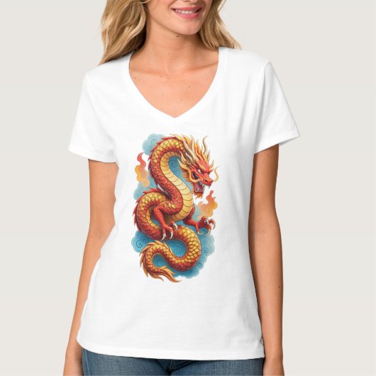 中国の赤龍の激しいイラスト-67561 Tシャツ (正面)