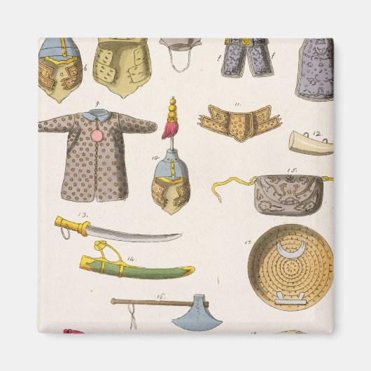 中国の軍隊の腕と衣服、イラストレーション マグネット (正面)