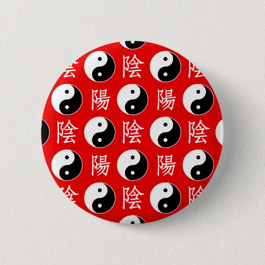 中国の陰陽パターン 赤背景 缶バッジ (正面)