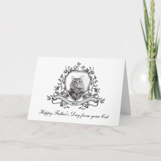 中国の陶磁器風デザインの猫のクレストでお父さんに感謝を伝える シーズンカード (正面)