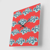 中国の雲の模様（赤） スクエア壁時計 (傾斜)