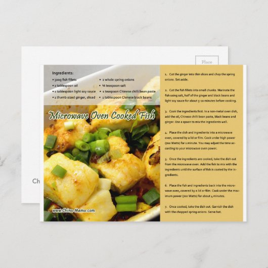 中国の電子レンジ調理魚レシピ葉書 ポストカード (正面/裏面)