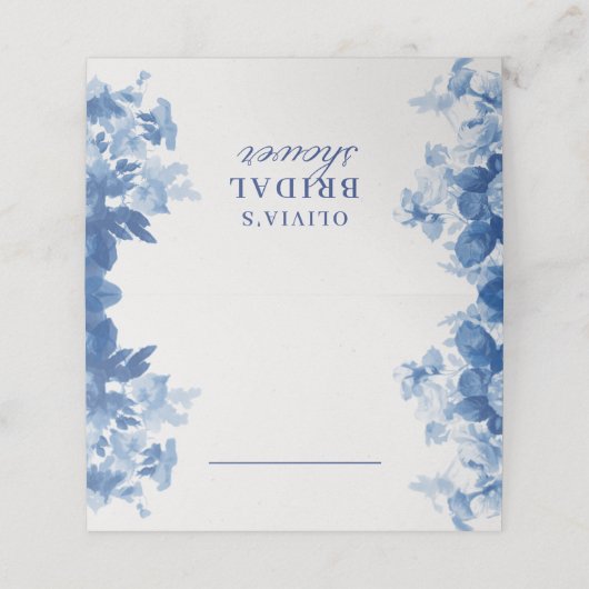 中国の青い水彩色のウェディングシャワーの招待状 プレイスカード (外部開封)