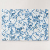 中国の青い白い鳥のフローラアジアの影響 ジグソーパズル (横)