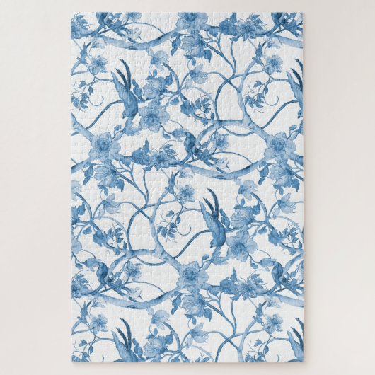 中国の青い白い鳥のフローラアジアの影響 ジグソーパズル (縦)