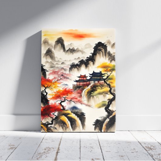 中国の風景墨絵 キャンバスプリント