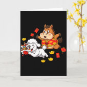 中国の馬のプードル面白い子供メンズレディースハッピー カード (黄色い花)