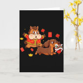 中国の馬ダックスフンドおもしろい子供メンズレディースハッピー カード (黄色い花)