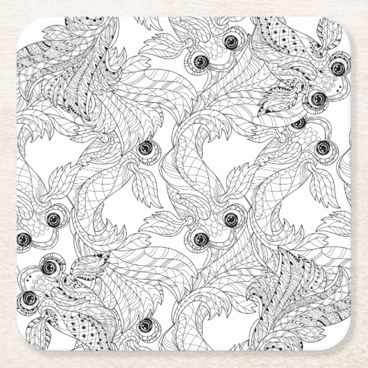 中国の魚の落書き スクエアペーパーコースター (正面)