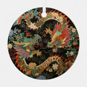 中国の龍と花 メタルオーナメント (正面)