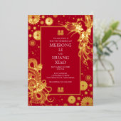 中国の龍鳳結婚式 箔招待状 (立ち正面)