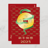 中国の2025年の旧正月の富 ポストカード (正面/裏面)