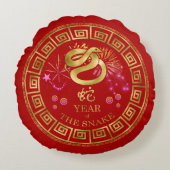 中国の〔占星術の〕十二宮図スネークレッド/金ゴールドID542 ラウンドクッション (正面)