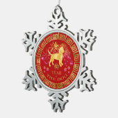 中国の〔占星術の〕十二宮図ドッグ赤/金ゴールドID542 スノーフレークピューターオーナメント (右)