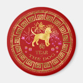 中国の〔占星術の〕十二宮図ドッグ赤/金ゴールドID542 マグネット (正面)
