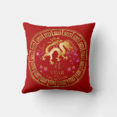 中国の〔占星術の〕十二宮図ドラゴンレッド/金ゴールドID542 クッション (裏面)