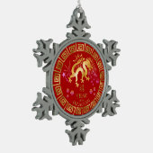 中国の〔占星術の〕十二宮図ドラゴンレッド/金ゴールドID542 スノーフレークピューターオーナメント (左)