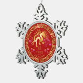 中国の〔占星術の〕十二宮図ドラゴンレッド/金ゴールドID542 スノーフレークピューターオーナメント (右)