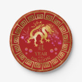 中国の〔占星術の〕十二宮図ドラゴンレッド/金ゴールドID542 ペーパープレート (正面)