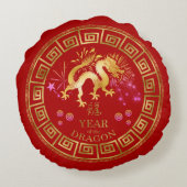 中国の〔占星術の〕十二宮図ドラゴンレッド/金ゴールドID542 ラウンドクッション (裏面)